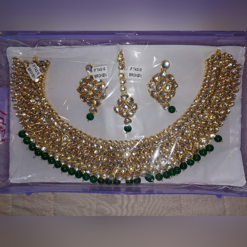Kundan necklace earrings tikka set